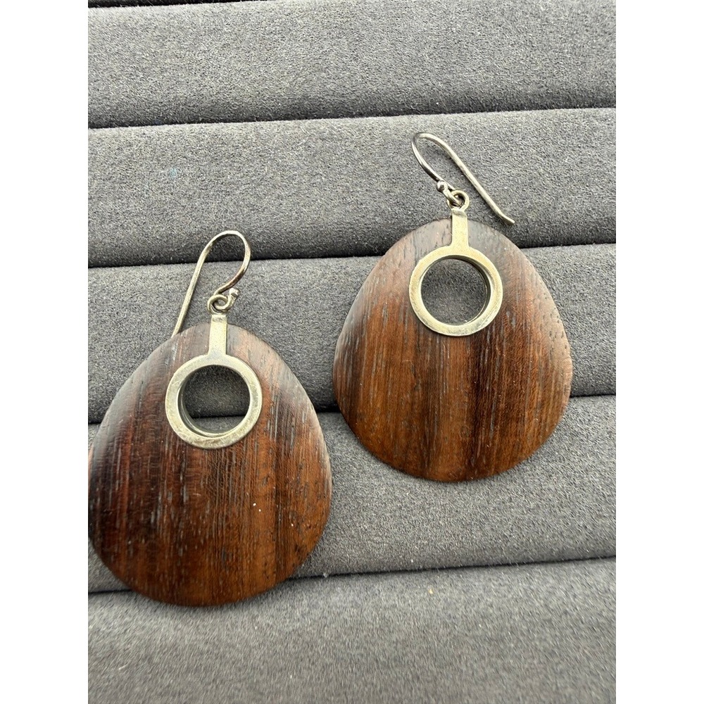 Silpada Wood Drop Earrings Sterling Silver Mixed Media Boho